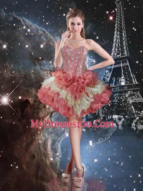 Graceful Multi-color Sweetheart Neckline Beading and Ruffled Layers 15th Birthday Dress Sleeveless Lace Up