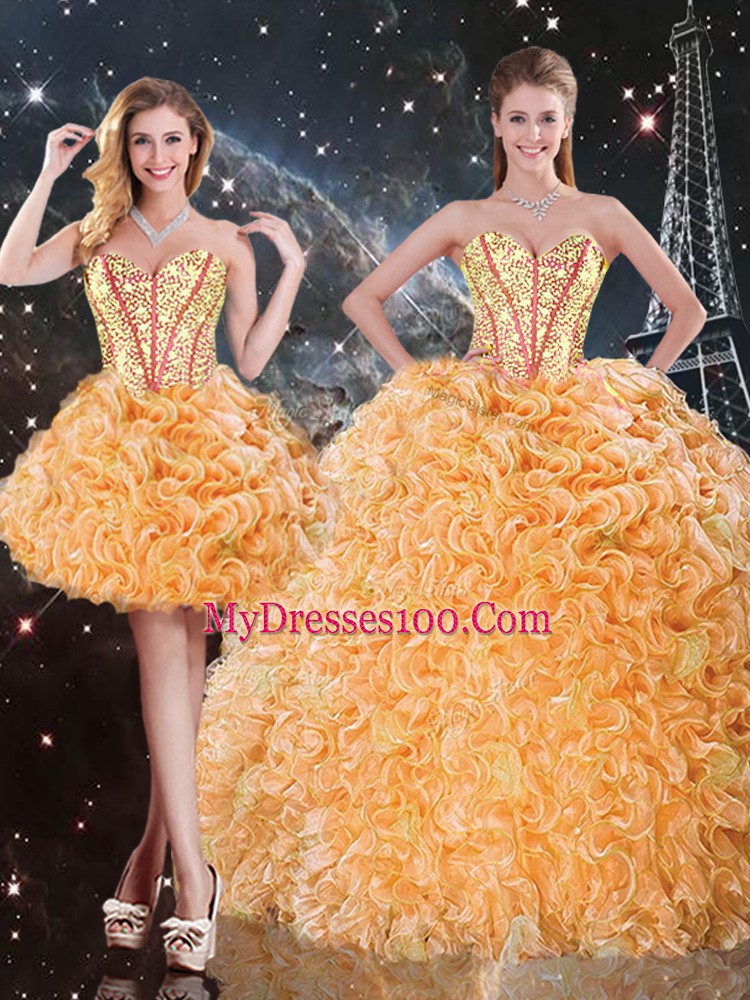 Stunning Orange Sweetheart Neckline Beading and Ruffles Quinceanera Dress Sleeveless Lace Up