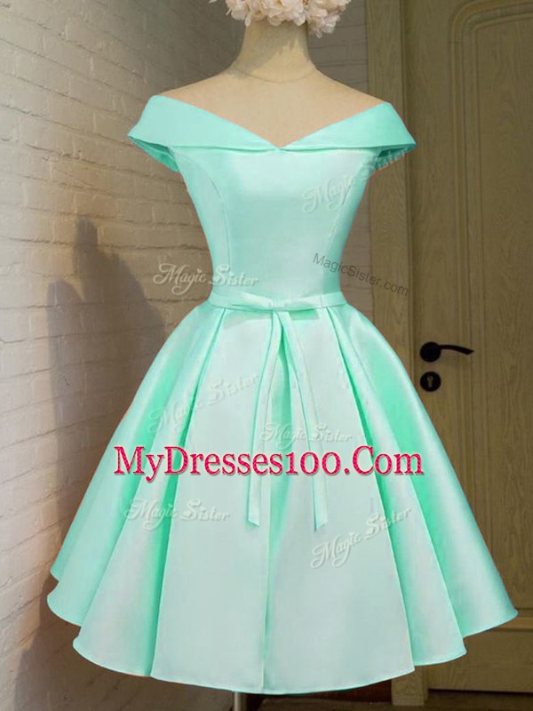 Unique Cap Sleeves Knee Length Belt Zipper Quinceanera Dama Dress with Turquoise