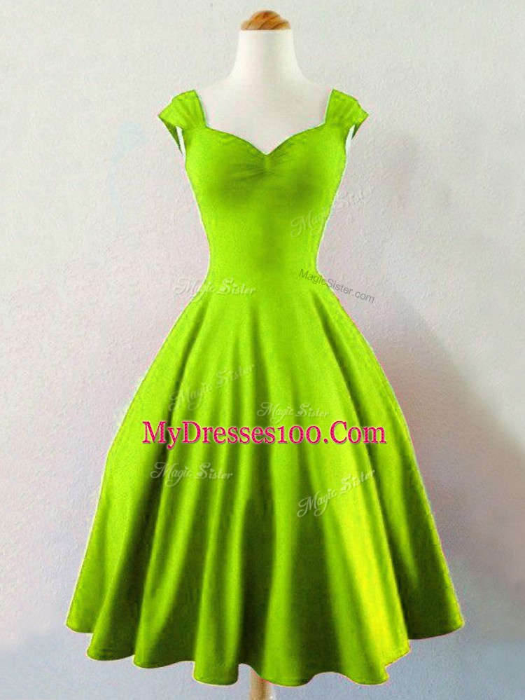 Stylish Yellow Green Lace Up Dama Dress Ruching Sleeveless Mini Length