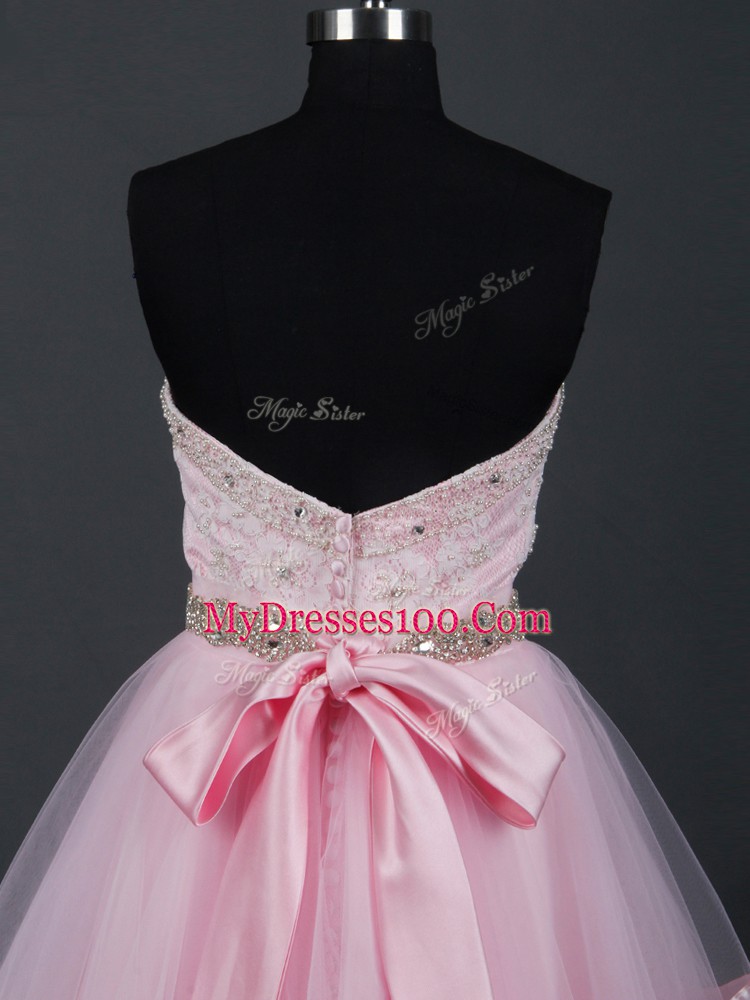 Fine Sweetheart Sleeveless Zipper Bridesmaid Gown Baby Pink Tulle