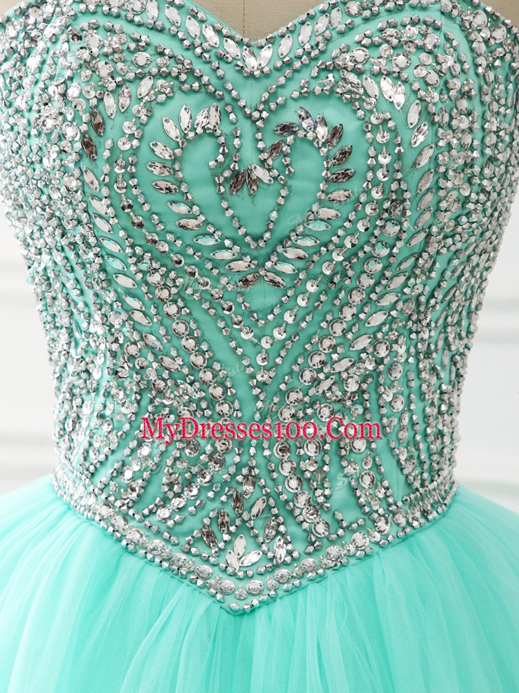 Cheap Apple Green Lace Up Sweetheart Beading Sweet 16 Dresses Tulle Sleeveless