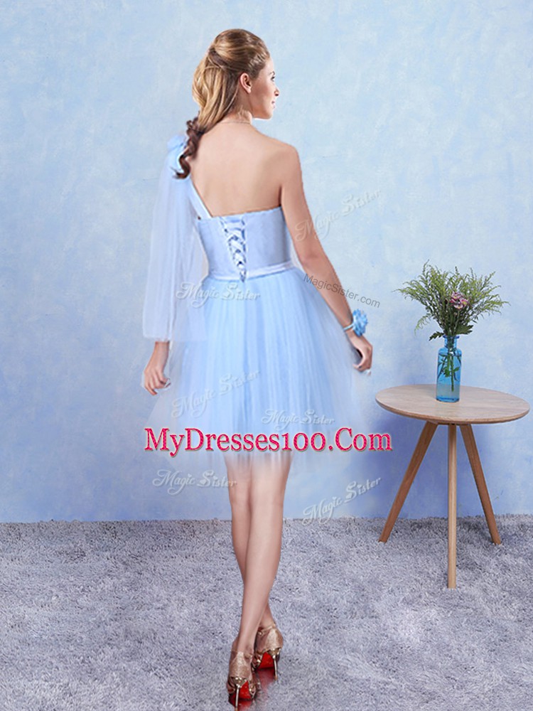 Aqua Blue Bridesmaids Dress Prom and Party with Belt Asymmetric Sleeveless Lace Up