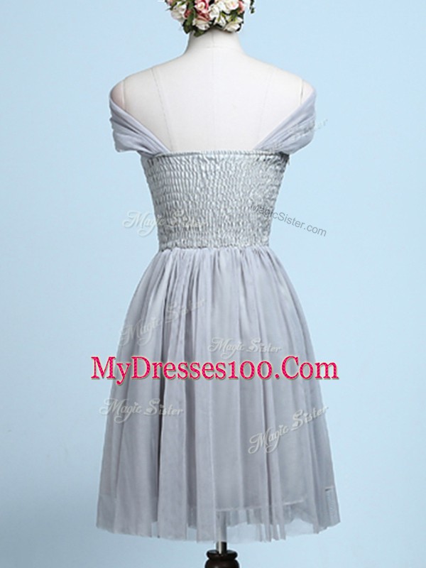 Dazzling Tulle Strapless Sleeveless Side Zipper Belt Wedding Party Dress in Grey