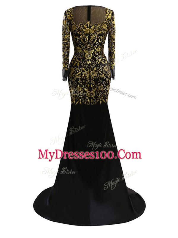 Black Column/Sheath Beading Prom Dress Zipper Chiffon Long Sleeves