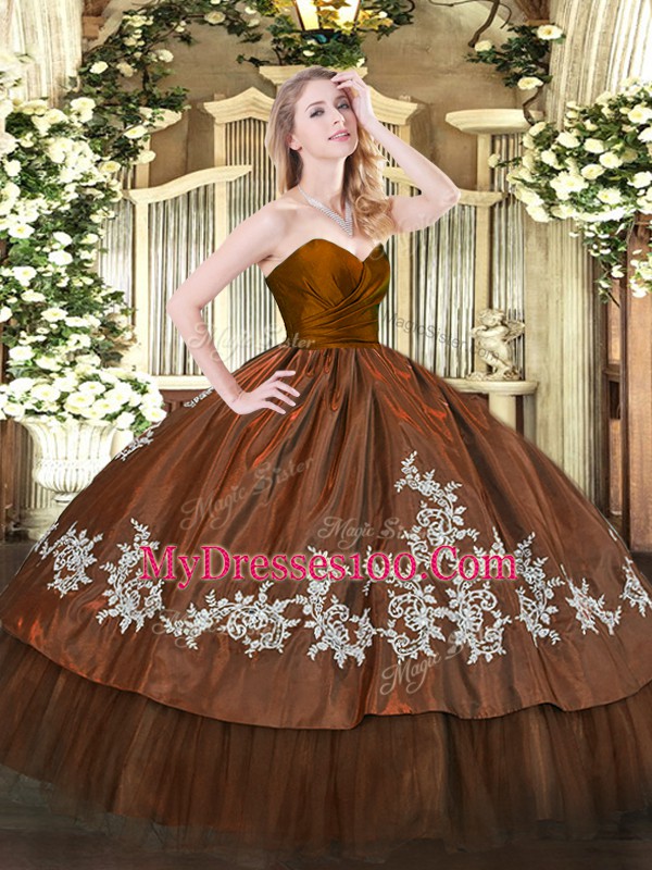 Gorgeous Brown Quinceanera Dresses Military Ball and Sweet 16 and Quinceanera with Embroidery Sweetheart Sleeveless Zipper