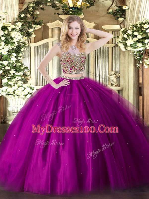 Graceful Scoop Sleeveless Tulle Quinceanera Dress Beading Lace Up