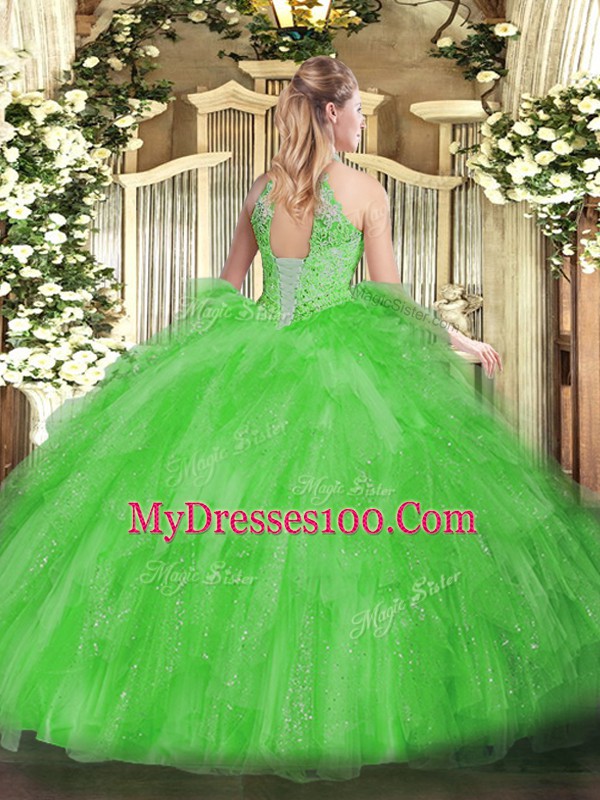 Most Popular Floor Length Ball Gowns Sleeveless Apple Green Vestidos de Quinceanera Lace Up