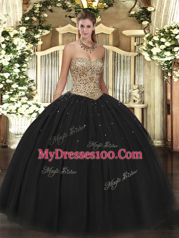 Custom Design Tulle Sleeveless Floor Length Ball Gown Prom Dress and Beading