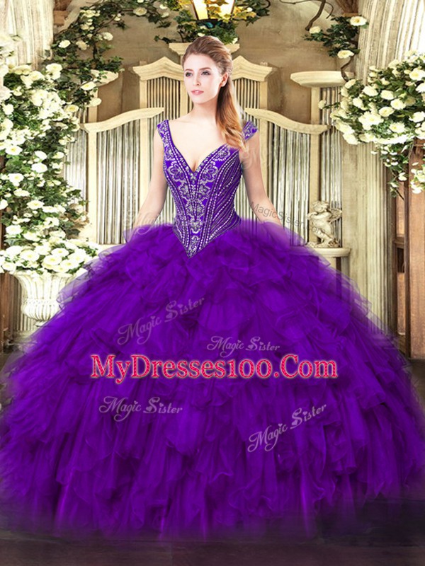 Floor Length Ball Gowns Sleeveless Purple Quinceanera Dress Lace Up