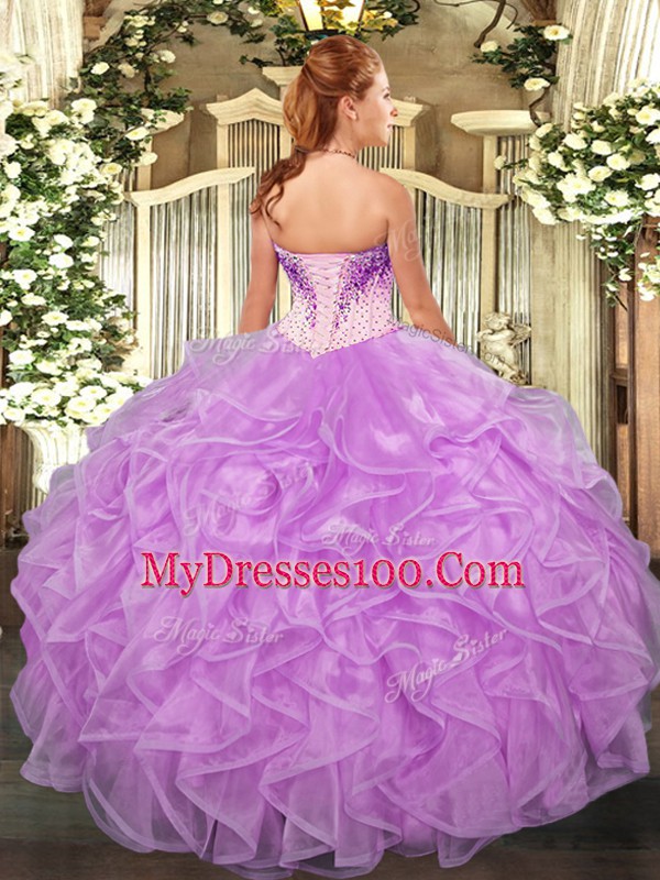 Organza Sleeveless Floor Length 15th Birthday Dress and Beading and Ruffles