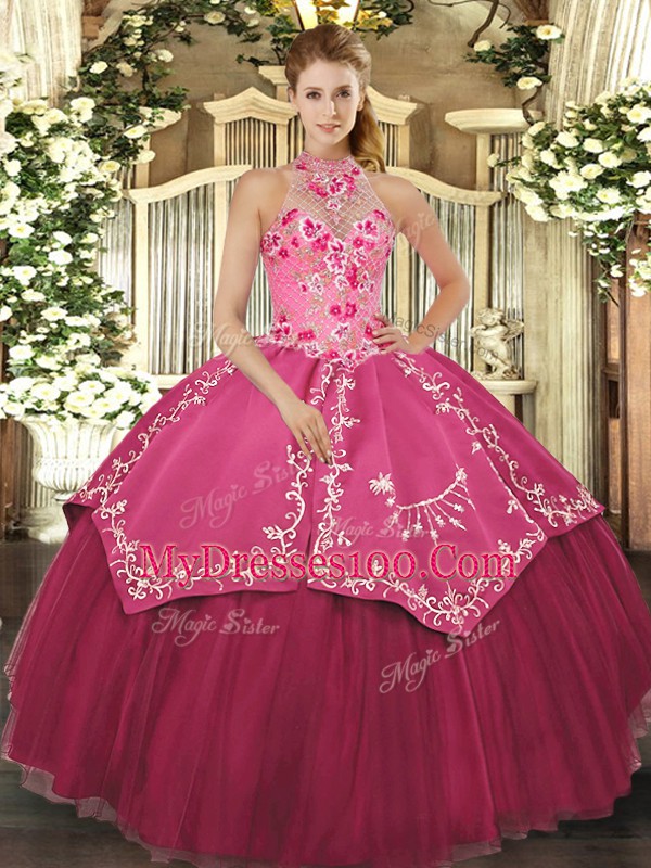 Coral Red Sleeveless Satin and Tulle Lace Up Sweet 16 Quinceanera Dress for Military Ball and Sweet 16 and Quinceanera