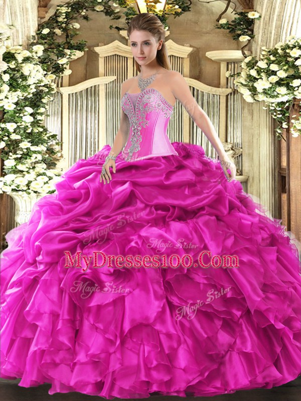 Trendy Floor Length Hot Pink Vestidos de Quinceanera Sweetheart Sleeveless Lace Up