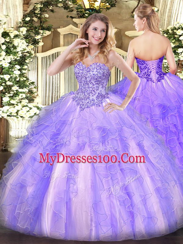 Simple Floor Length Lavender Sweet 16 Quinceanera Dress Sweetheart Sleeveless Lace Up