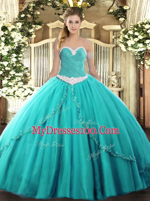 Sophisticated Sleeveless Brush Train Appliques Lace Up Quinceanera Dresses