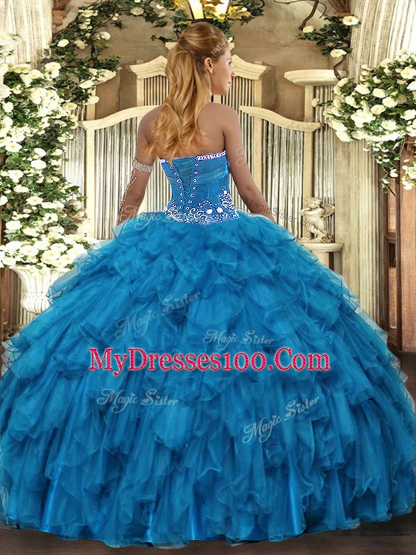 Affordable Organza Sleeveless Floor Length Sweet 16 Quinceanera Dress and Beading and Ruffles