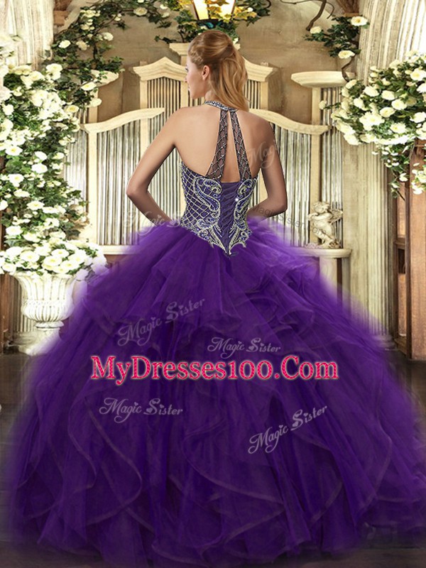 Organza Sleeveless Floor Length 15th Birthday Dress and Beading