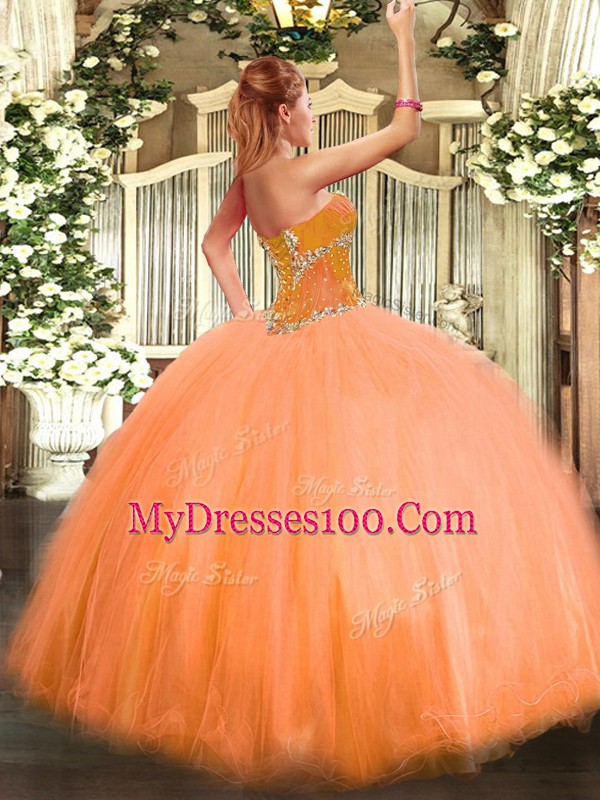 Fuchsia Tulle Lace Up Sweetheart Sleeveless Floor Length 15 Quinceanera Dress Beading