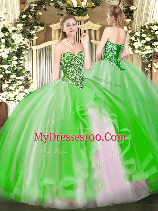 Sleeveless Beading and Ruffles Lace Up Vestidos de Quinceanera