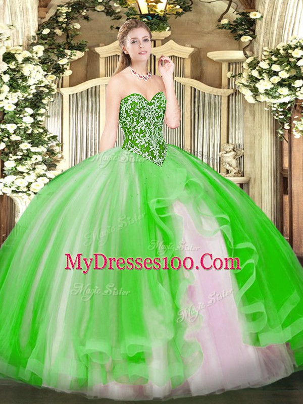 Sleeveless Beading and Ruffles Lace Up Vestidos de Quinceanera