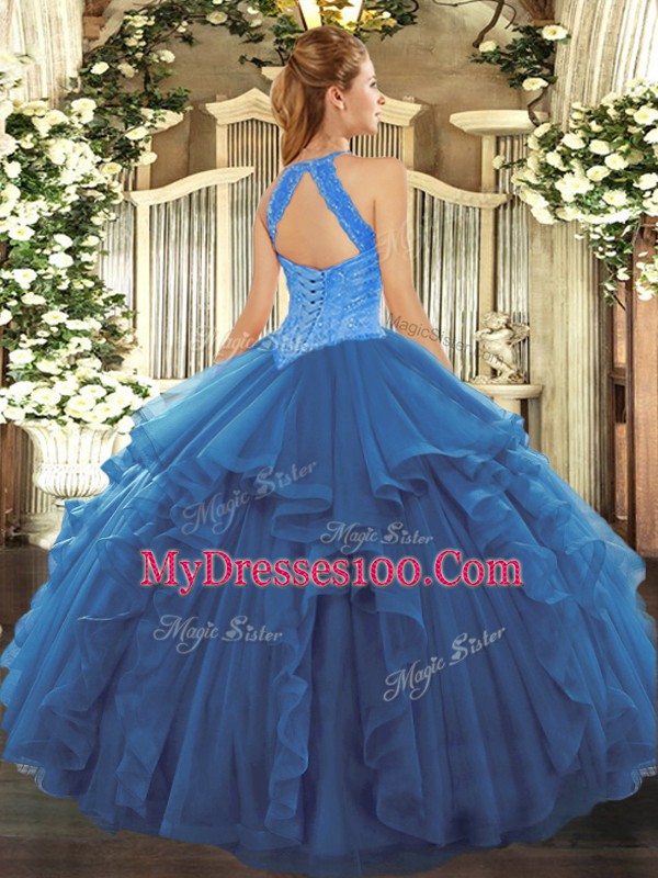 High End Floor Length Lace Up Sweet 16 Quinceanera Dress Wine Red for Military Ball and Sweet 16 and Quinceanera with Ruffles