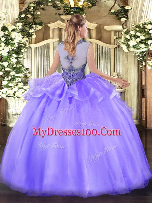 Pink Zipper Scoop Beading Quince Ball Gowns Organza Sleeveless