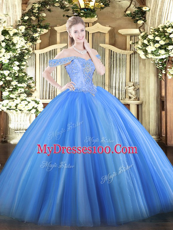 Enchanting Baby Blue Sleeveless Beading Floor Length Quinceanera Gown