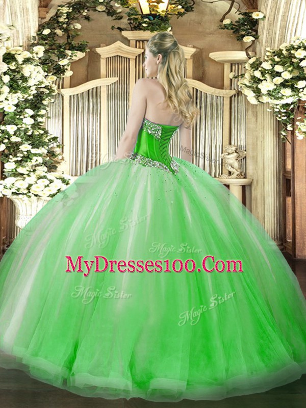 Ball Gowns Quinceanera Gown Yellow Green Sweetheart Tulle Sleeveless Floor Length Lace Up