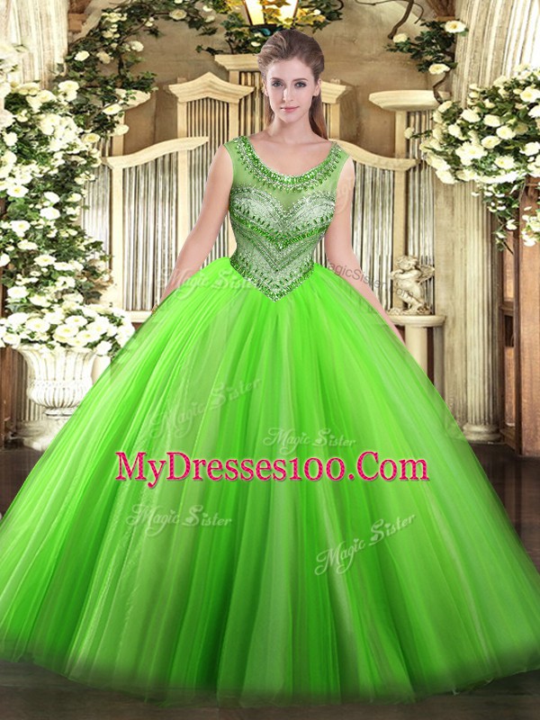 Discount Ball Gowns Beading Quinceanera Dress Lace Up Tulle Sleeveless Floor Length