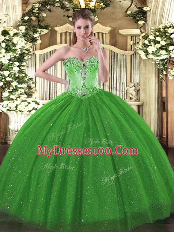 Floor Length Ball Gowns Sleeveless Green Vestidos de Quinceanera Lace Up