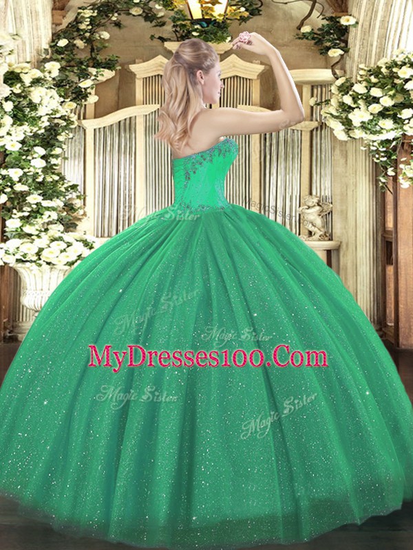 Floor Length Ball Gowns Sleeveless Green Vestidos de Quinceanera Lace Up