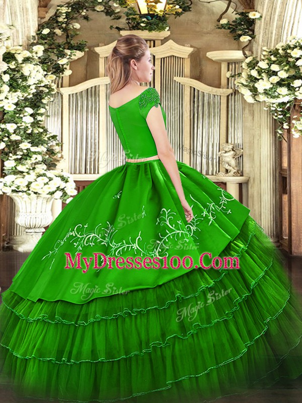 Royal Blue Short Sleeves Organza and Taffeta Zipper Quinceanera Dress for Military Ball and Sweet 16 and Quinceanera