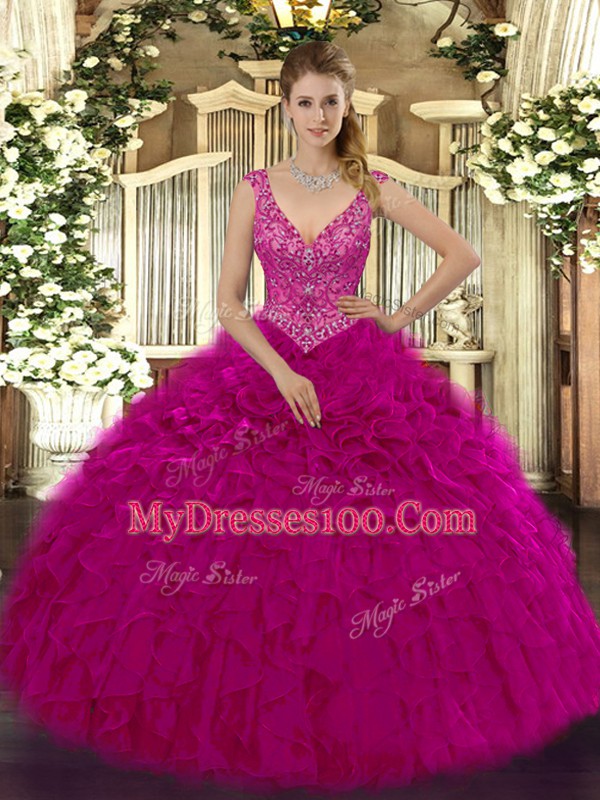 Popular Sleeveless Beading and Ruffles Zipper Quinceanera Dress