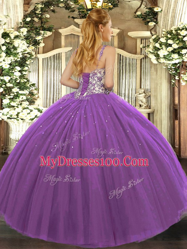 Perfect Tulle Sleeveless Floor Length Quinceanera Dresses and Beading and Appliques