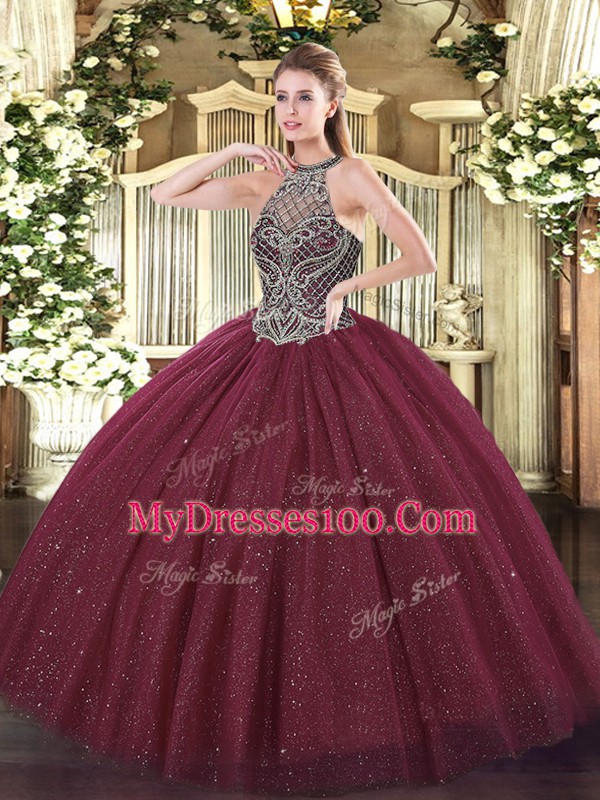 Sleeveless Beading Lace Up 15th Birthday Dress