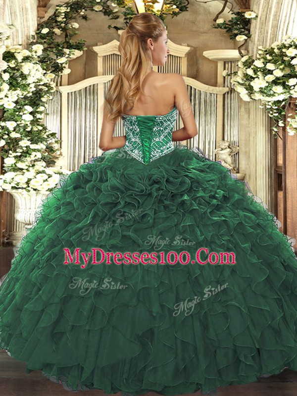 Designer Sleeveless Floor Length Beading and Ruffled Layers Lace Up Quinceanera Gowns with Teal