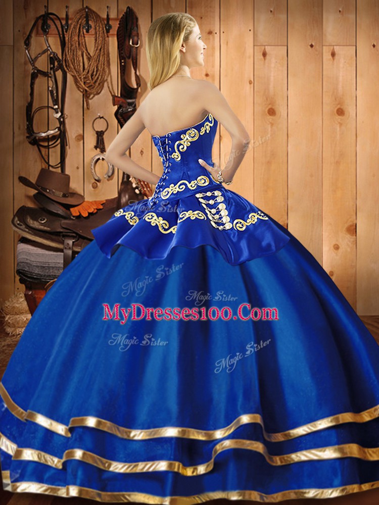 Custom Made Sleeveless Floor Length Embroidery Lace Up 15 Quinceanera Dress with Turquoise