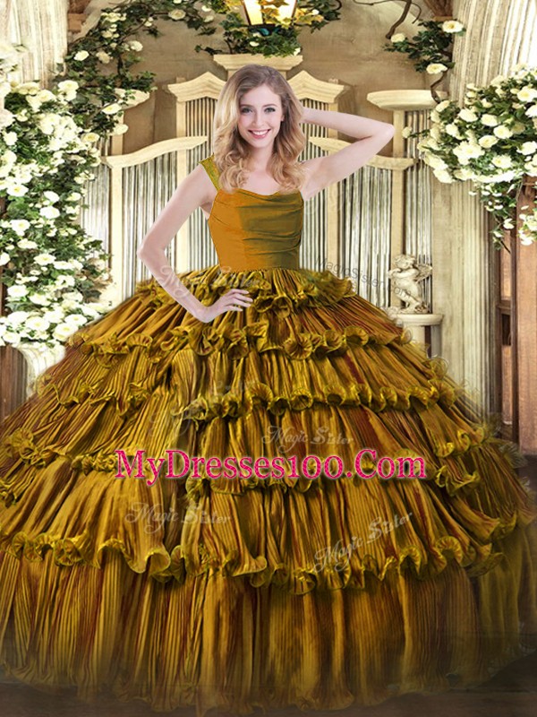 Enchanting Floor Length Brown Vestidos de Quinceanera Organza Sleeveless Lace and Ruffled Layers