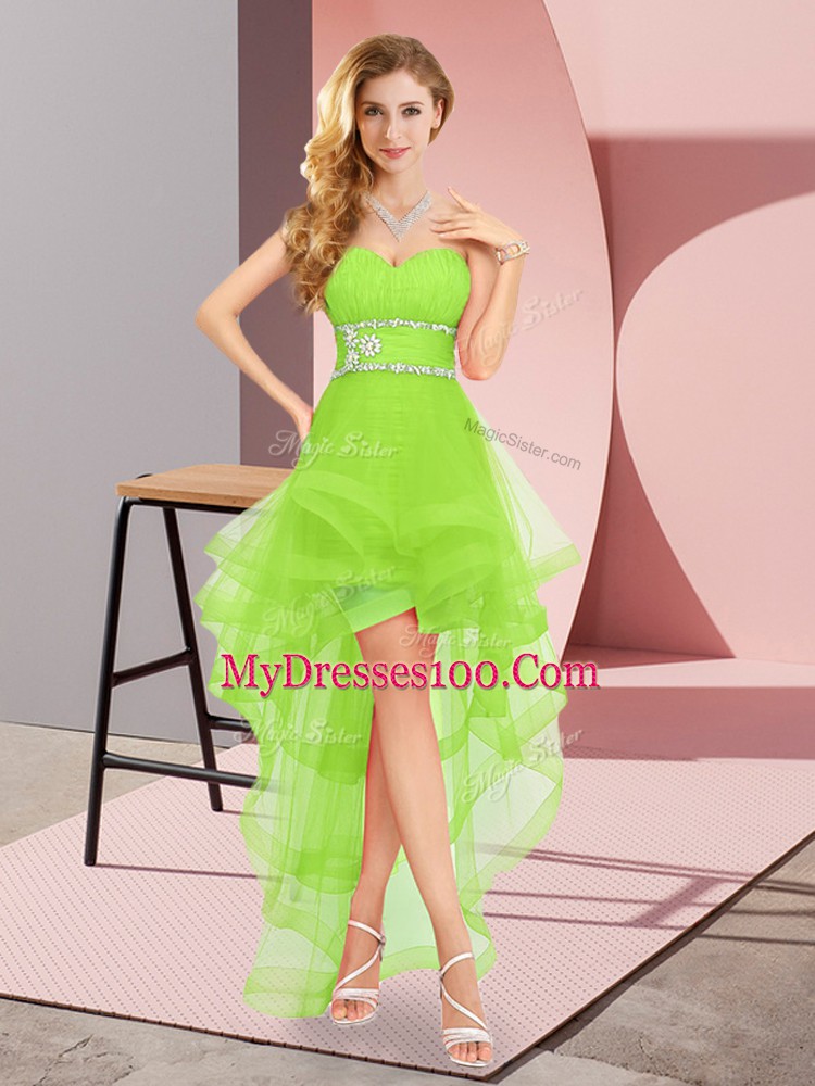 A-line Sweetheart Sleeveless Tulle High Low Lace Up Beading Dama Dress for Quinceanera