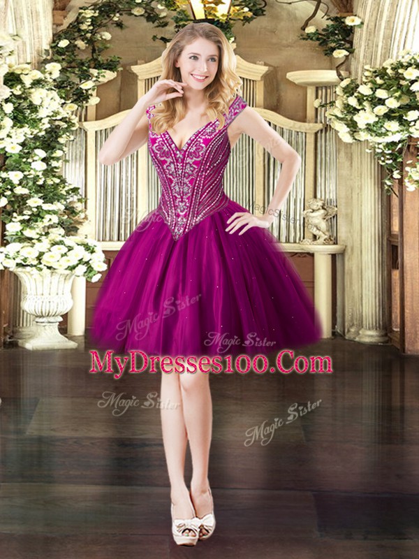 Glamorous Fuchsia Sleeveless Floor Length Beading Lace Up Quinceanera Gowns