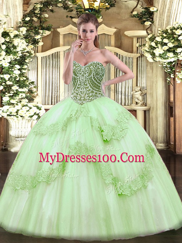 Floor Length Ball Gowns Sleeveless Apple Green Vestidos de Quinceanera Lace Up