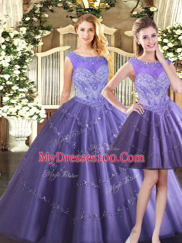 Sweet Tulle Sleeveless Floor Length Quinceanera Dresses and Beading