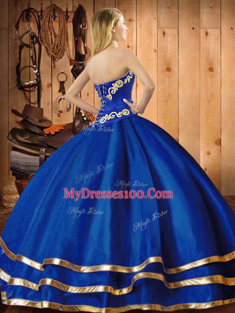 Ball Gowns Sweet 16 Dresses Blue Sweetheart Organza Sleeveless Floor Length Lace Up