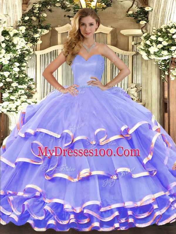 Elegant Sweetheart Sleeveless Lace Up Sweet 16 Dresses Lavender Organza