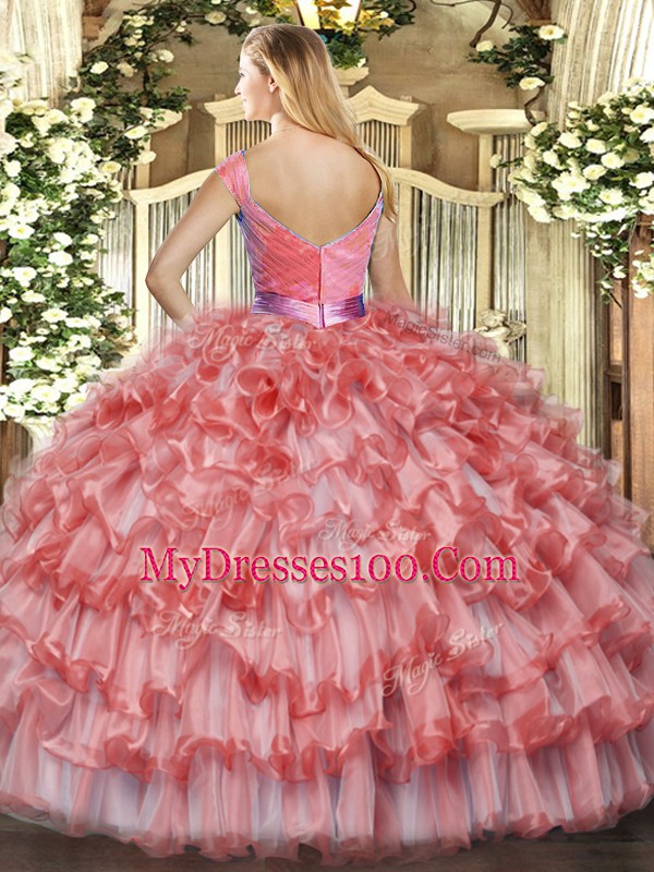 Glittering Lavender Ball Gowns Ruffled Layers Vestidos de Quinceanera Zipper Organza Sleeveless Floor Length