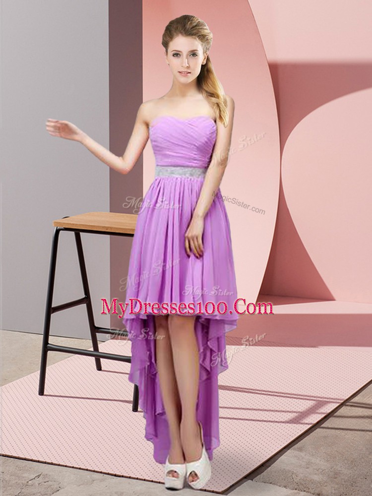 Modest Lavender Sweetheart Neckline Beading Quinceanera Dama Dress Sleeveless Lace Up