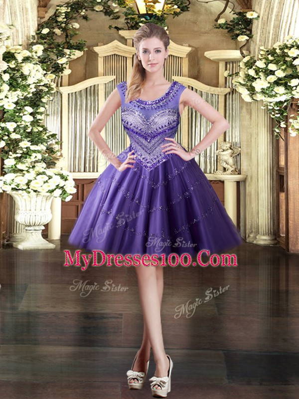 Nice Purple Sleeveless Floor Length Beading Lace Up Quince Ball Gowns