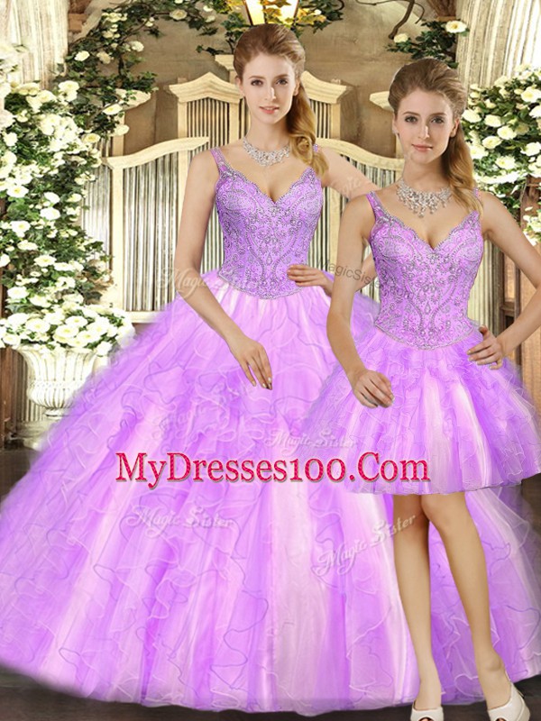 Organza Sleeveless Floor Length Quinceanera Gown and Beading and Ruffles