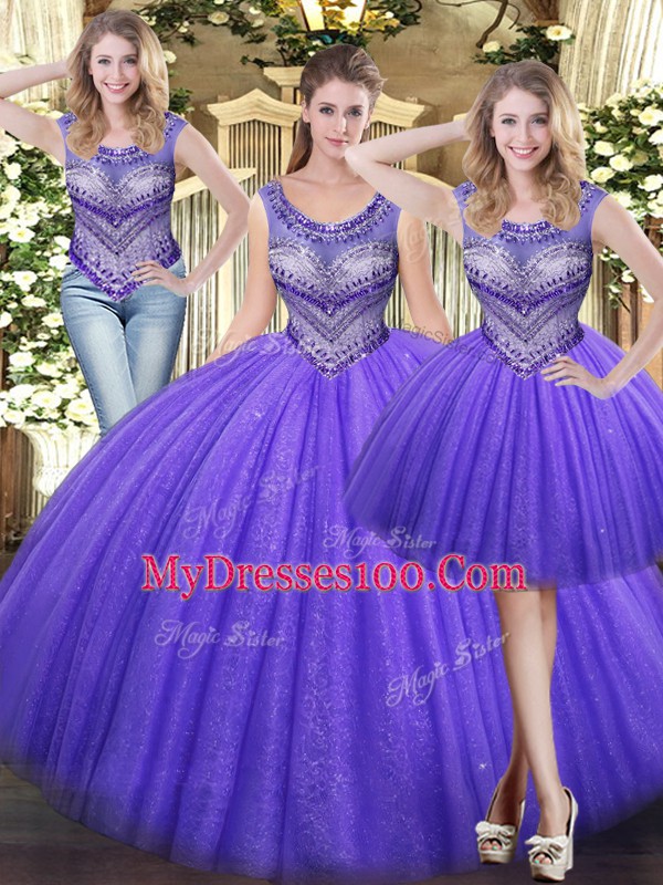 Best Selling Floor Length Lavender Quinceanera Dresses Tulle Sleeveless Beading