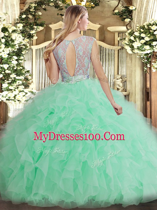 Wonderful Sleeveless Floor Length Beading and Ruffles Backless Ball Gown Prom Dress with Lilac